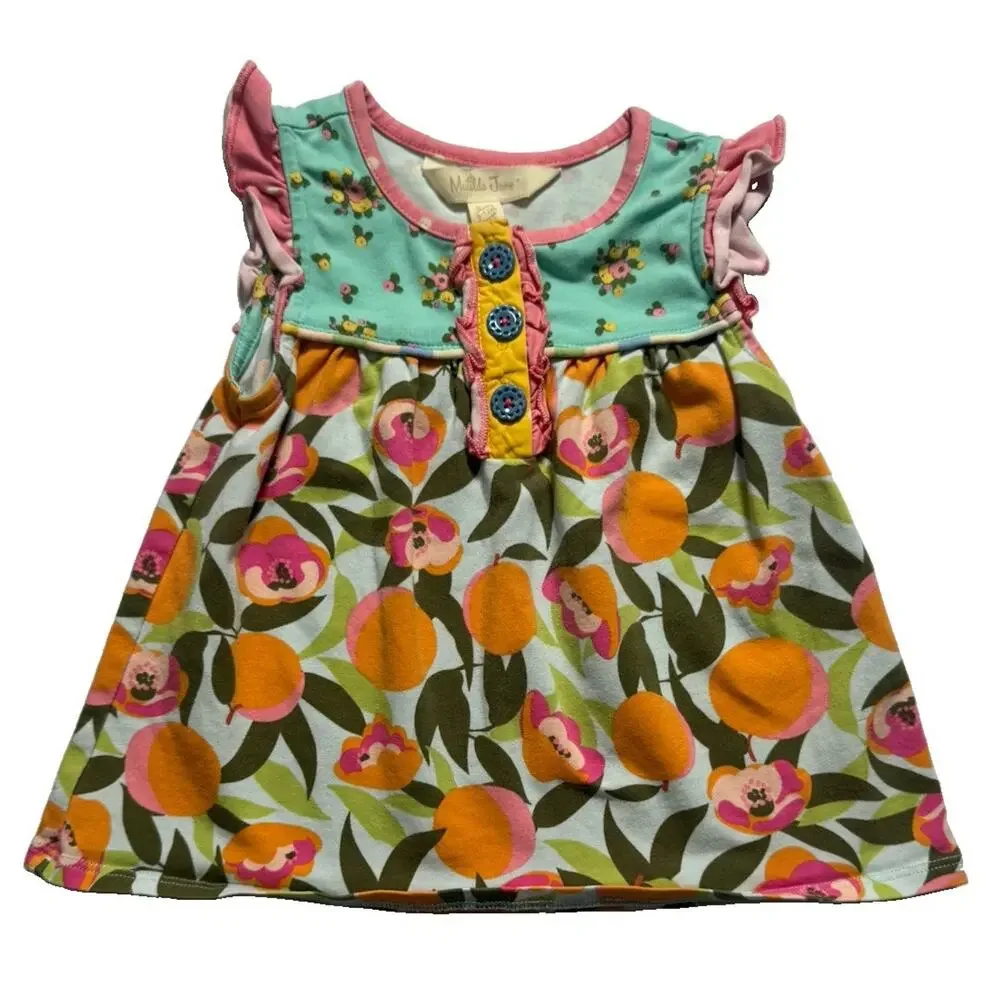 Matilda Jane Girls Peach Floral Dress Bloomer Set 6-12 Months